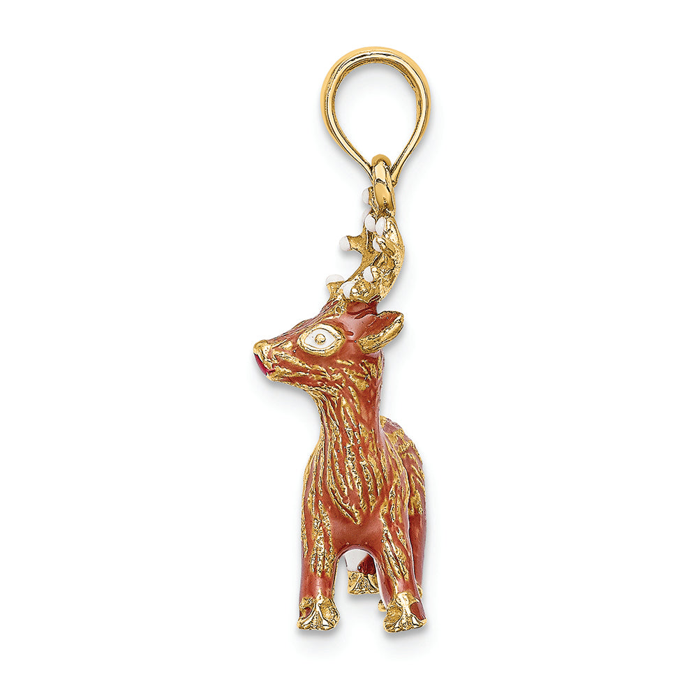 FJC Finejewelers 14k Yellow Gold 3d Holiday Reindeer with Enameled Red Nose Charm
