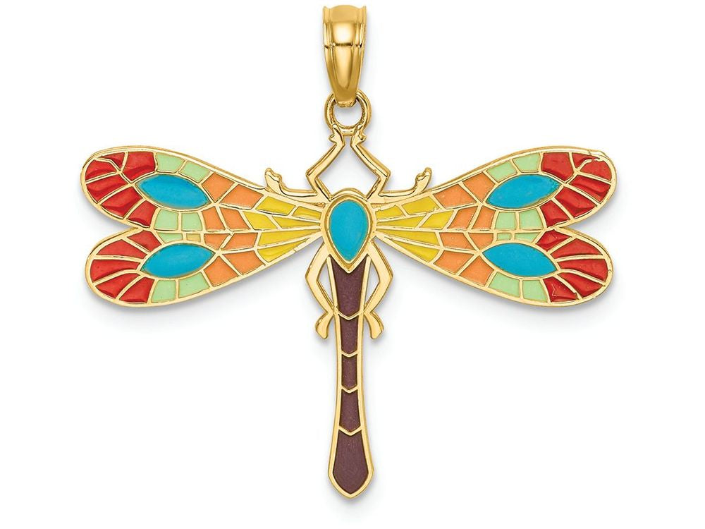 FJC Finejewelers 14k Yellow Gold Dragonfly with Red Enamel Multi-color Accents Charm