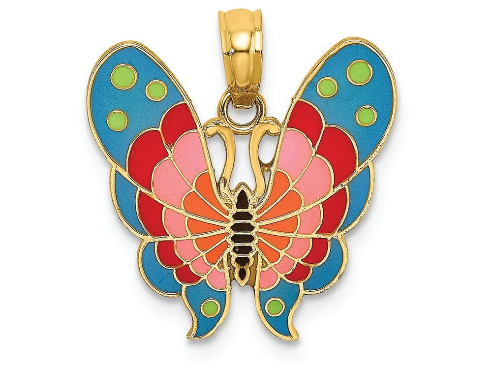 FJC Finejewelers 14k Yellow Gold Butterfly with Blue Enamel Pink Accents Charm