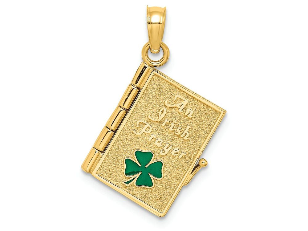 FJC Finejewelers 14k Yellow Gold 3d An Irish Prayer Book with Green Clover On Covermoveable Charm