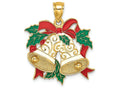 FJC Finejewelers 14k Yellow Gold Holiday Bells Holly with Enamel ~ Green Red White Charm