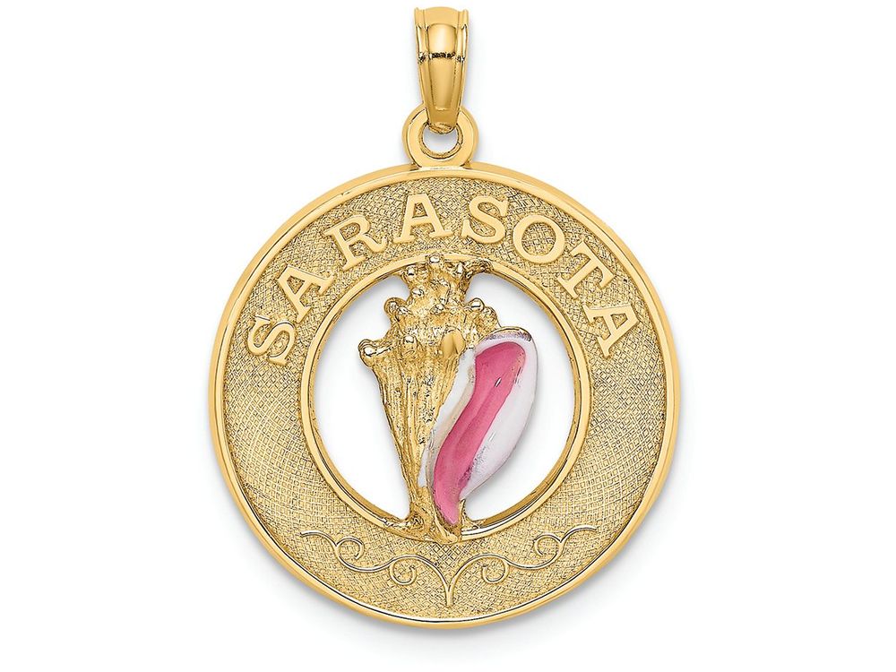 FJC Finejewelers 14k Yellow Gold Sarasota On Round Frame with Enamel Conch Shell Center Charm