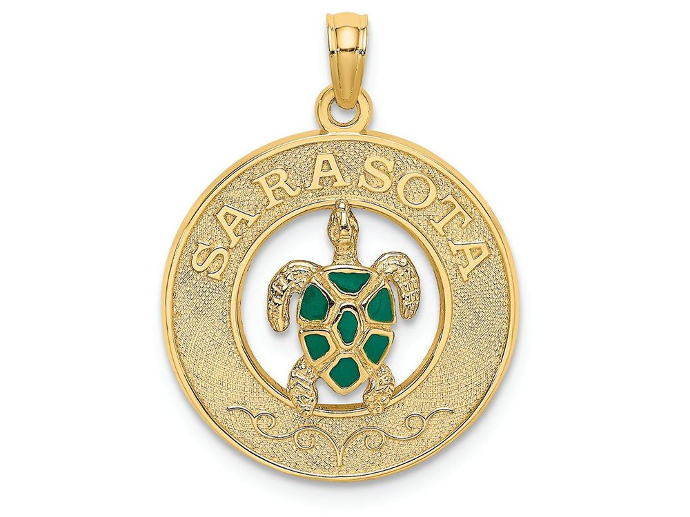 FJC Finejewelers 14k Yellow Gold Sarasota On Round Frame with Enamel Turtle Center Charm