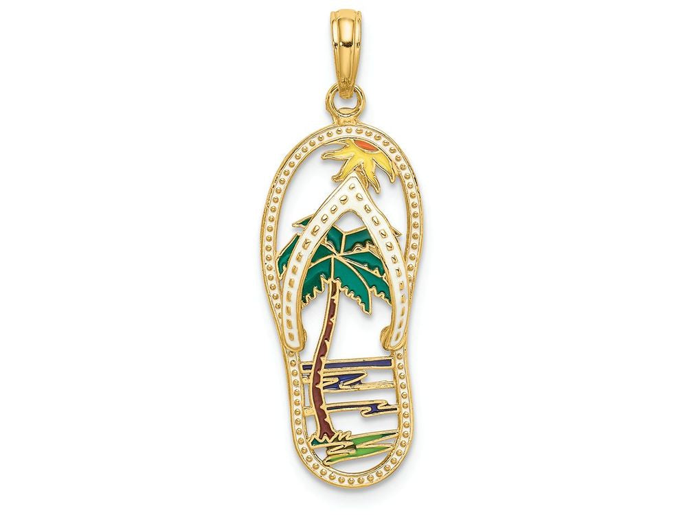 FJC Finejewelers 14k Yellow Gold Palm Tree Flip-flop with Enamel [] Charm