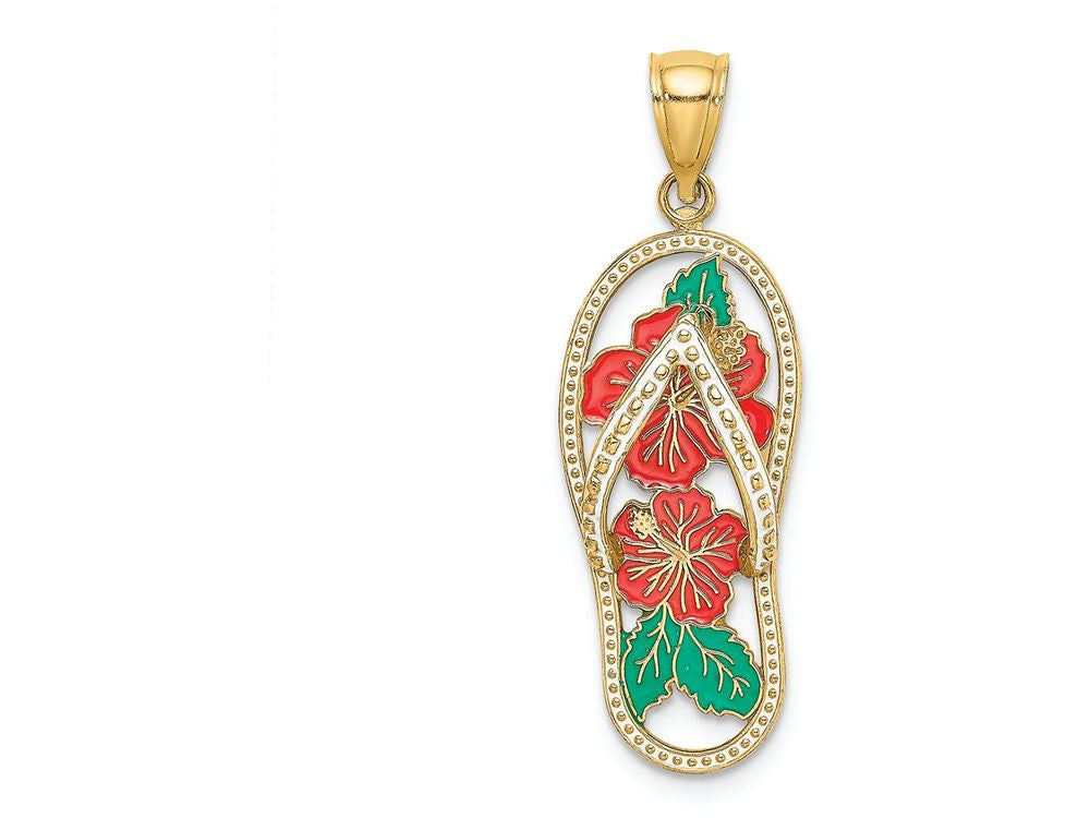 FJC Finejewelers 14k Yellow Gold Red Hibiscus Flower Flip-flop with Enamel [] Charm