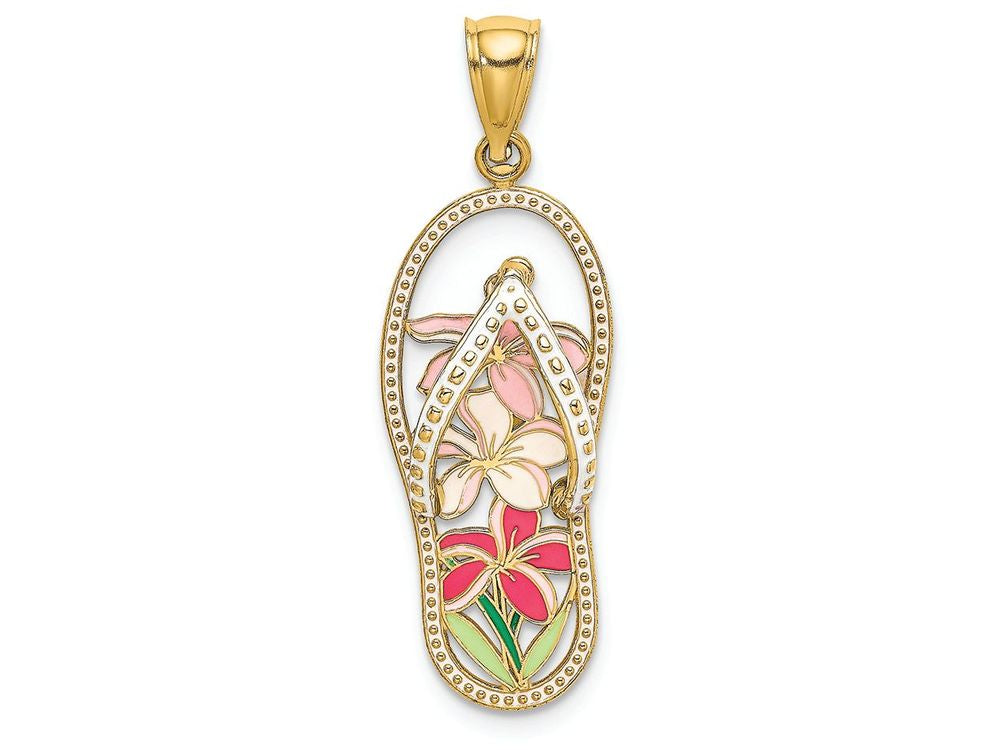 FJC Finejewelers 14k Yellow Gold Multi Flower Flip-flop with Enamel [] Charm
