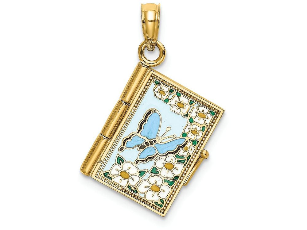FJC Finejewelers 14k Yellow Gold 3d Ecclesiastes Book with Moveable Pages Butterfly Cover Charm