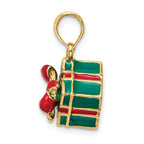 FJC Finejewelers 14k Yellow Gold 3d Green Gift Box with Red Bow Charm