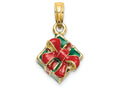 FJC Finejewelers 14k Yellow Gold 3d Green Gift Box with Red Bow Charm