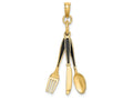 FJC Finejewelers 14k Yellow Gold 3d Enamel Table Knife Fork Spoon Collection Moveable Charm