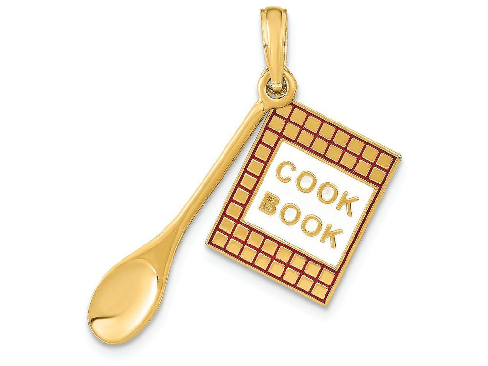 FJC Finejewelers 14k Yellow Gold 3d Cook Book with Red Enamel Wooden Spoon Charm