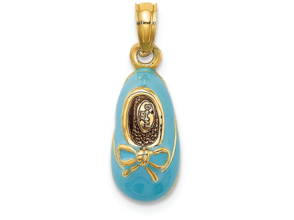 FJC Finejewelers 14k Yellow Gold 3d Baby Shoe with Light Blue Enamel (boy Style) with Bow Charm