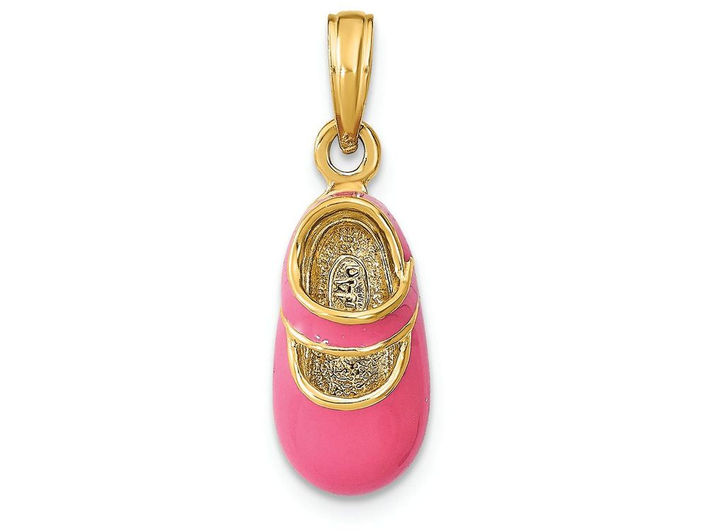 FJC Finejewelers 14k Yellow Gold 3d Baby Shoe with Pink Enamel (girl Style) Charm