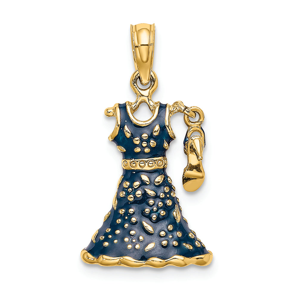 FJC Finejewelers 14k Yellow Gold 3d Blue Floral Dress with Open Toe Shoemoveable Charm