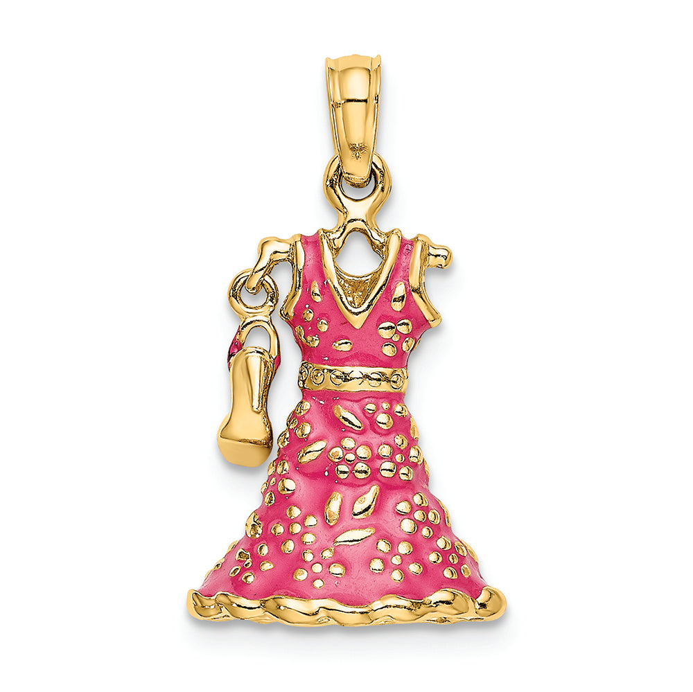 FJC Finejewelers 14k Yellow Gold 3d Fuschia Floral Dress with Open Toe Shoemoveable Charm
