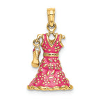 FJC Finejewelers 14k Yellow Gold 3d Fuschia Floral Dress with Open Toe Shoemoveable Charm