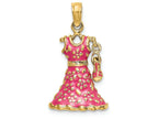 FJC Finejewelers 14k Yellow Gold 3d Fuschia Floral Dress with Open Toe Shoemoveable Charm