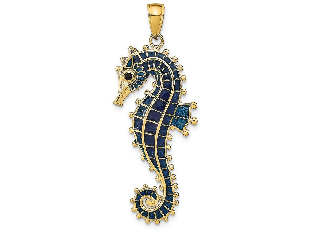 FJC Finejewelers 14k Yellow Gold 3d Seahorse with Blue Enamel Charm