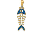 FJC Finejewelers 14k Yellow Gold 3d Fishbone with Blue Enamel Charm
