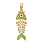 FJC Finejewelers 14k Yellow Gold 3d Fishbone with Green Enamel Charm