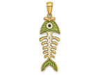 FJC Finejewelers 14k Yellow Gold 3d Fishbone with Green Enamel Charm