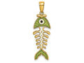 FJC Finejewelers 14k Yellow Gold 3d Fishbone with Green Enamel Charm