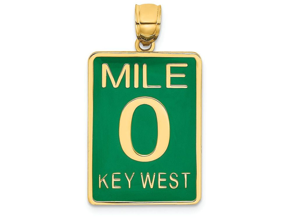FJC Finejewelers 14k Yellow Gold Enamel Mile Marker 0key West Green Charm