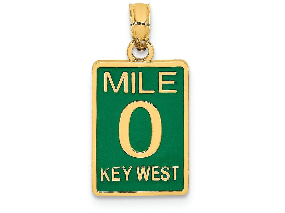 FJC Finejewelers 14k Yellow Gold Enamel Mile Marker 0key West Green Charm
