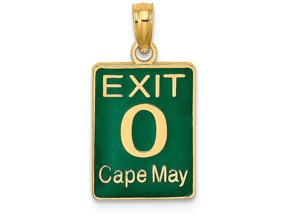 FJC Finejewelers 14k Yellow Gold Exit 0cape May with Green Enamel Charm