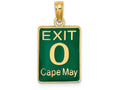 FJC Finejewelers 14k Yellow Gold Exit 0cape May with Green Enamel Charm