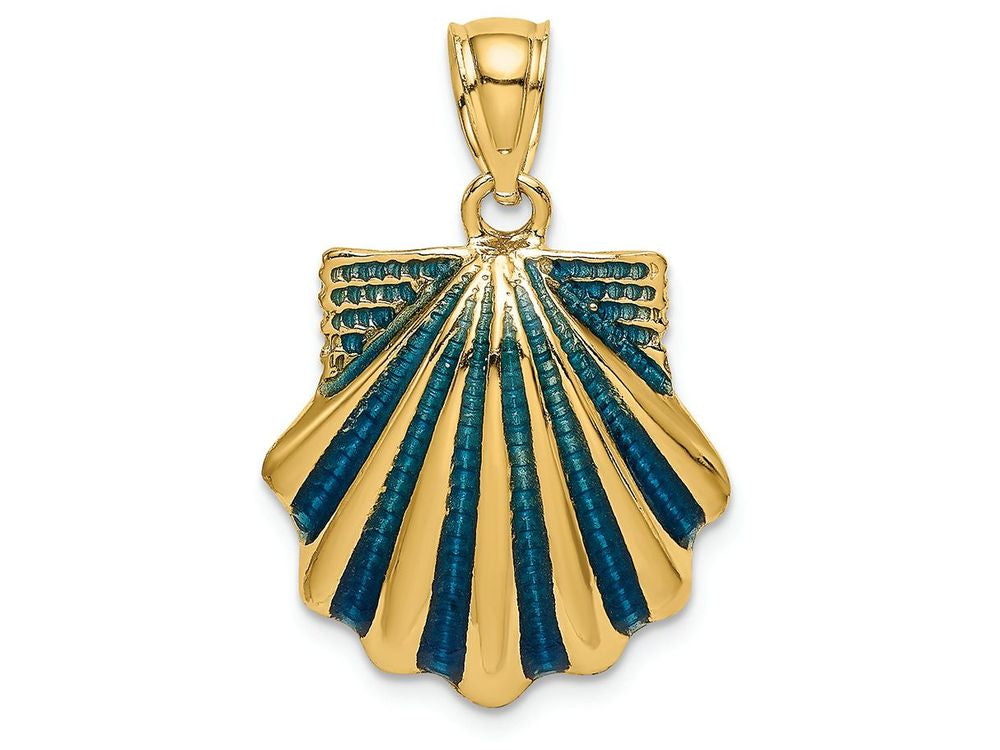 FJC Finejewelers 14k Yellow Gold Scallop Shell with Blue Enamel Charm