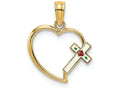 FJC Finejewelers 14k Yellow Gold Heart with Enamel Cross Charmcut-out