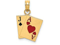 FJC Finejewelers 14k Yellow Gold Jack Of Clubs Ace Of Hearts Cards with Enamel ~ Black Red Charm