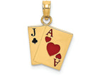 FJC Finejewelers 14k Yellow Gold Jack Of Clubs Ace Of Hearts Cards with Enamel ~ Black Red Charm
