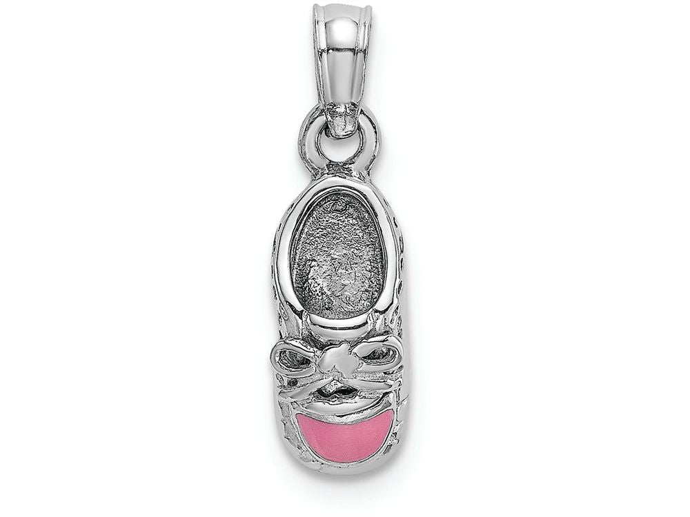FJC Finejewelers 14k White Gold 3d White Baby Shoe with Pink Enamel Accent Charm