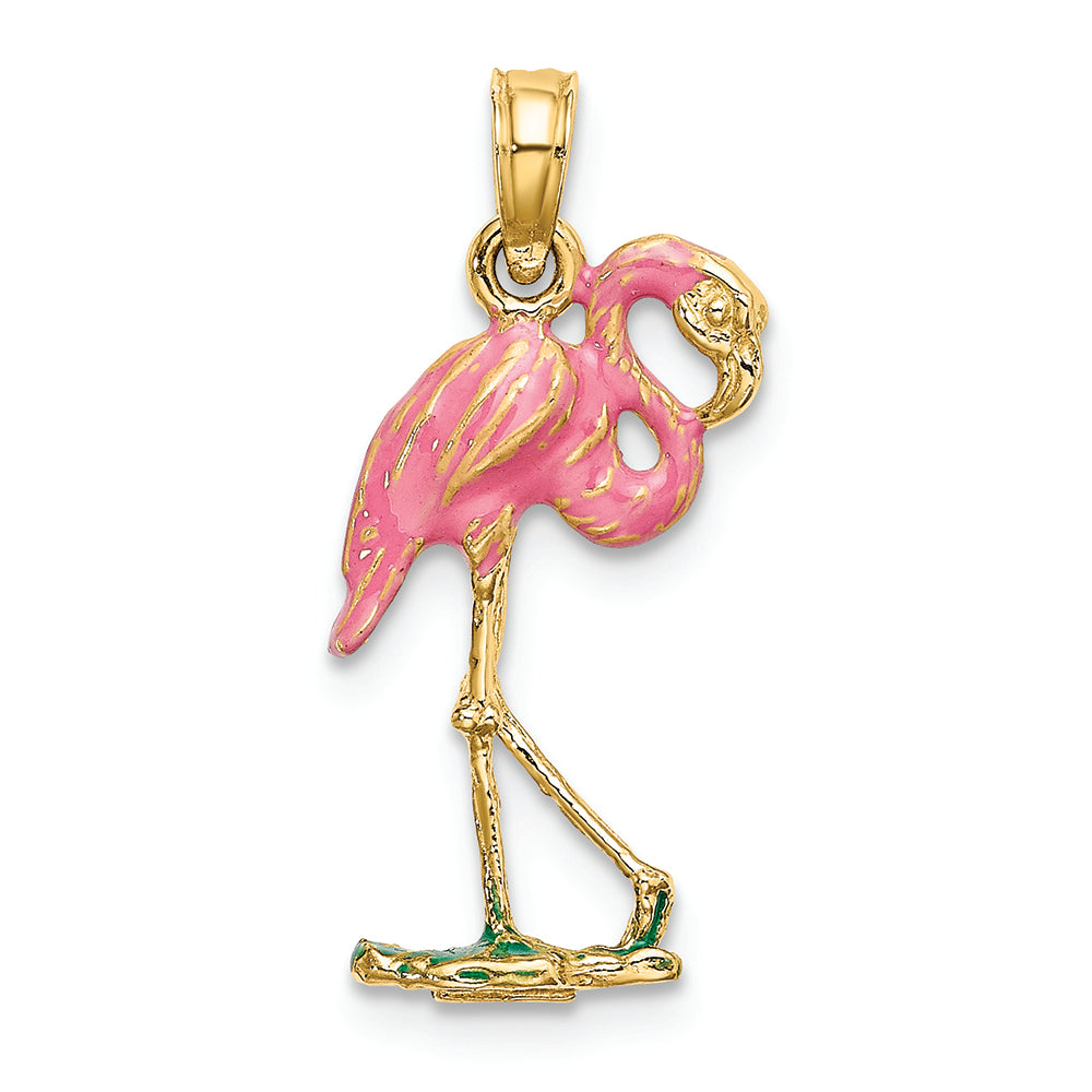 FJC Finejewelers 14k Yellow Gold 3d Pink Flamingo with Head Up Charm