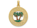 FJC Finejewelers 14k Yellow Gold Sarasota Round Frame with Green Double Palm Tree Center Charm