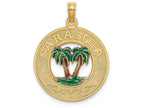 FJC Finejewelers 14k Yellow Gold Sarasota Round Frame with Green Double Palm Tree Center Charm