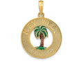 FJC Finejewelers 14k Yellow Gold Key West On Round Frame with Green Palm Tree Center Charm