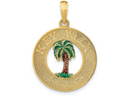 FJC Finejewelers 14k Yellow Gold Key West On Round Frame with Green Palm Tree Center Charm