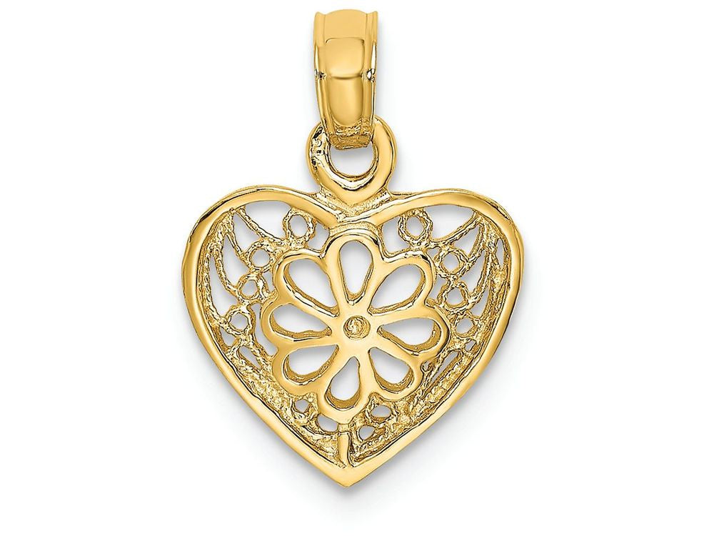 FJC Finejewelers 14k Yellow Gold Filigree Heart with Flower Design Charm