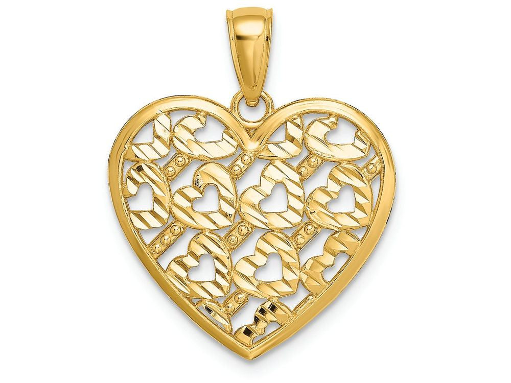 FJC Finejewelers 14k Yellow Gold Bright Cut Heart Pattern On Heart Charm