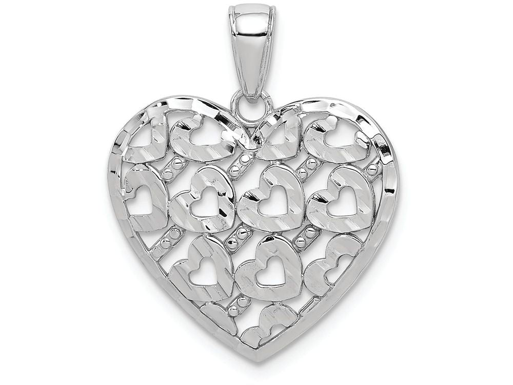 FJC Finejewelers 14k White Gold Bright Cut Heart Pattern On Heart Charm