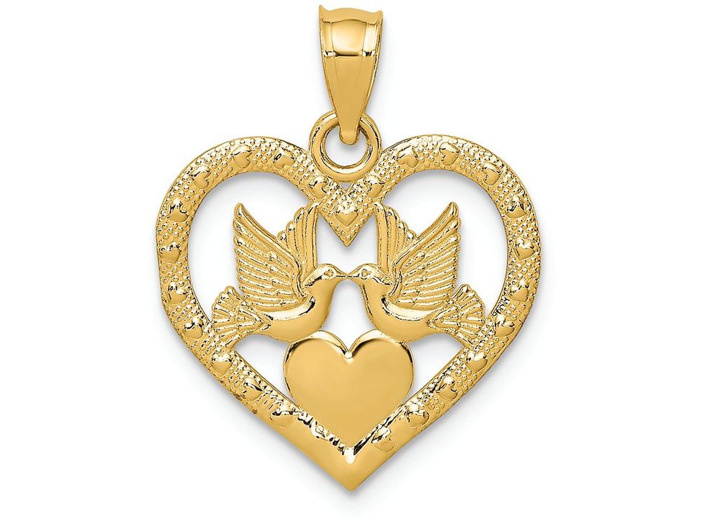 FJC Finejewelers 14k Yellow Gold Kissing Doves Over Heartheart Fram Charm