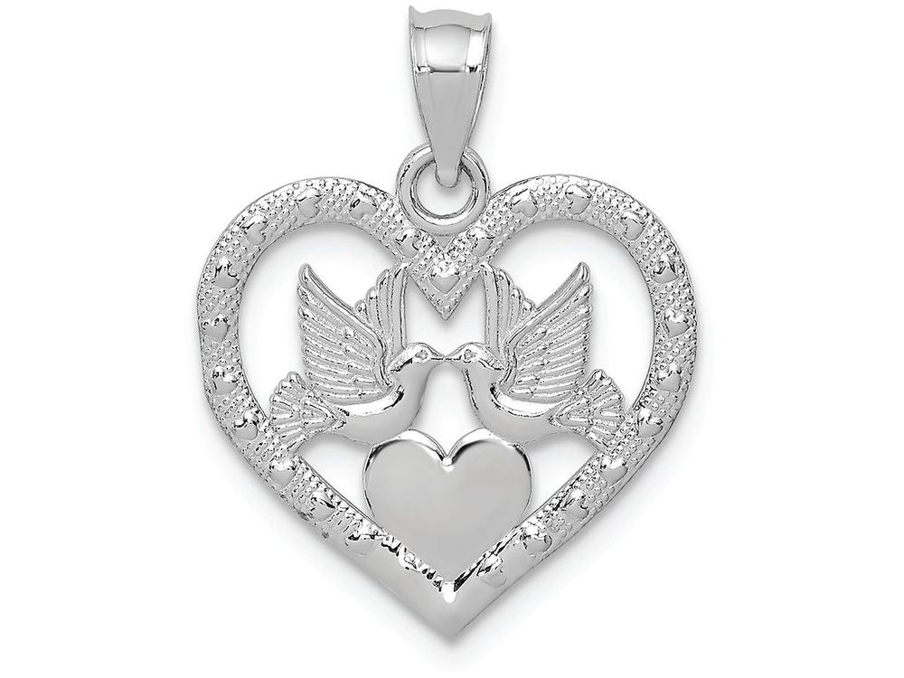 FJC Finejewelers 14k White Gold Kissing Doves Over Heartheart Fram Charm