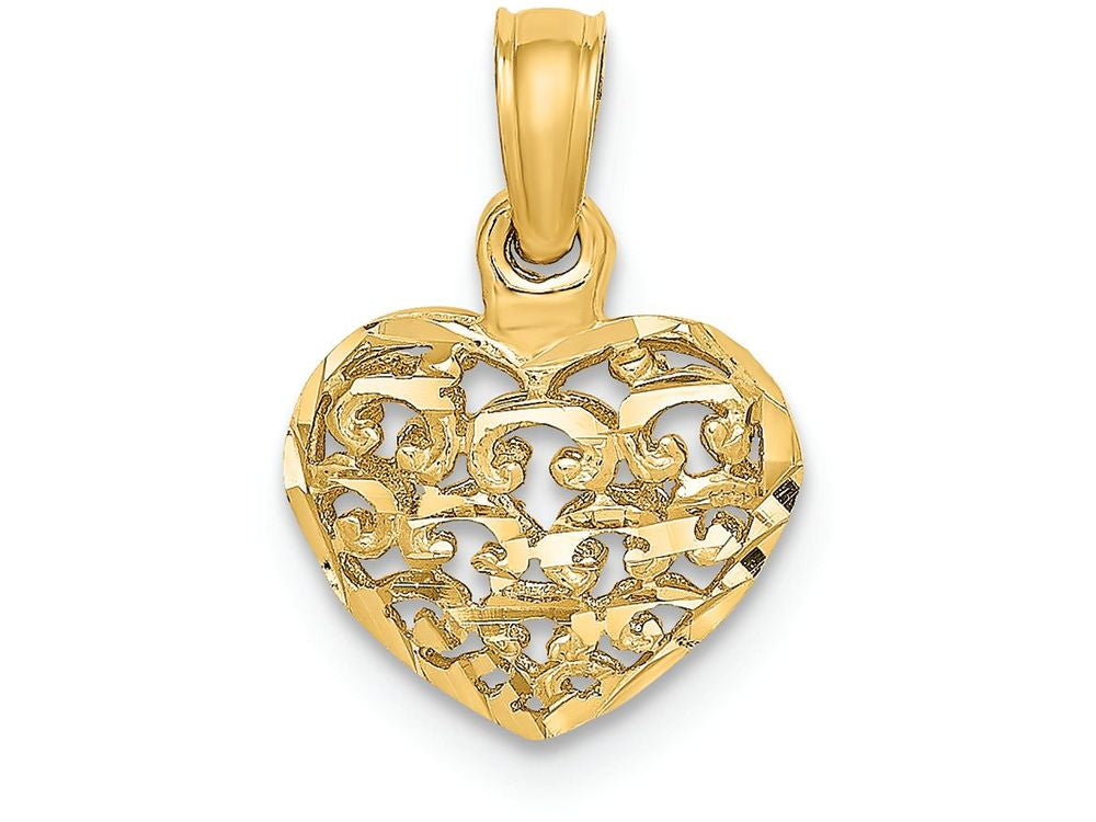 FJC Finejewelers 14k Yellow Gold 3d Mini Bright Cut Puffed Heart Charm