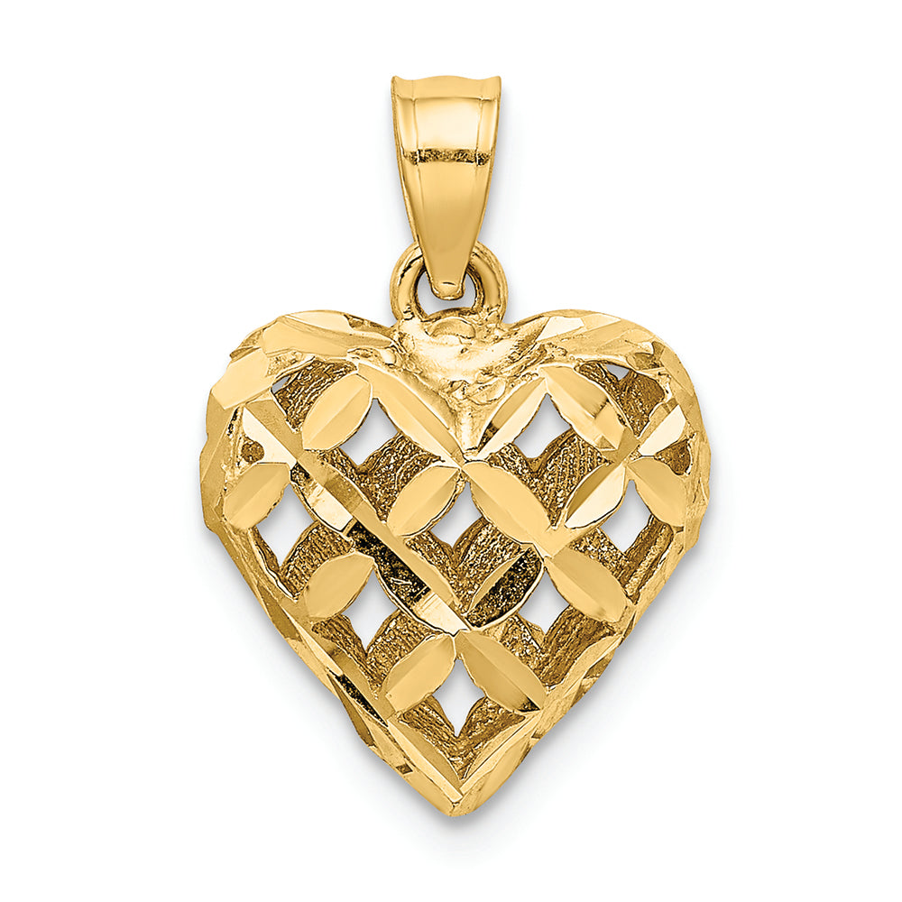 FJC Finejewelers 14k Yellow Gold 3d Puffed Bright Cut Heart Charmcut-out