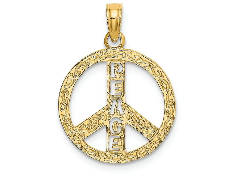 FJC Finejewelers 14k Yellow Gold Peace Sign with Cut-out Lettersflat Textured Charm