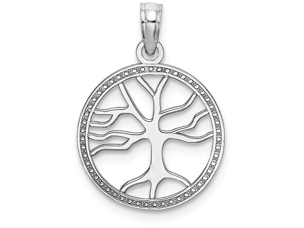 FJC Finejewelers 14k White Gold White 3d Small Tree Of Life In Round Frame Charm