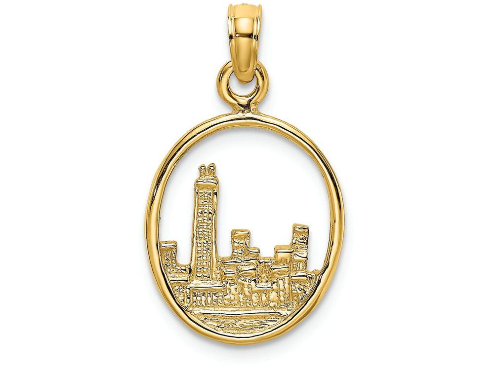 FJC Finejewelers 14k Yellow Gold Chicago Skyline In Circle Frame Charm